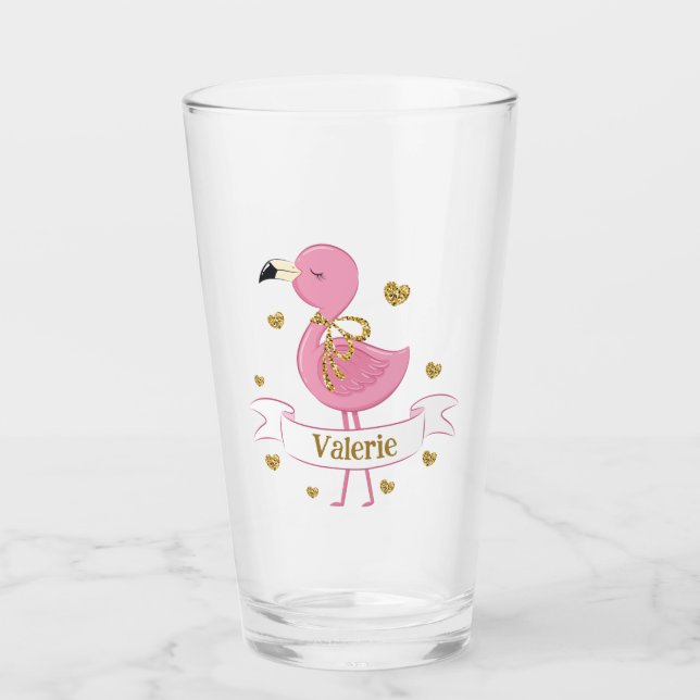 Pink Flamingo Personalisiertes Glas mit Individuel (Vorderseite)