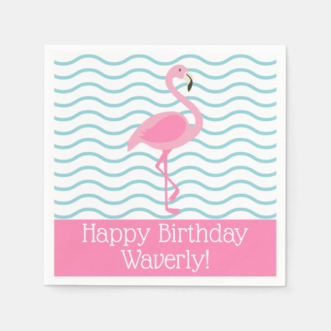 Pink Flamingo Personalisiertes Party Napkins Serviette (Vorderseite)