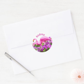 Pink Flamingo Petunia Art Add Custom Text  Runder Aufkleber