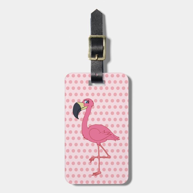 Pink Flamingo Polka Dots Gepäck Tag Gepäckanhänger (Vorderseite vertikal)