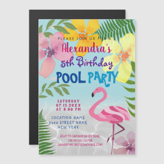 Pink Flamingo Pool Party Geburtstag Magneteinladung