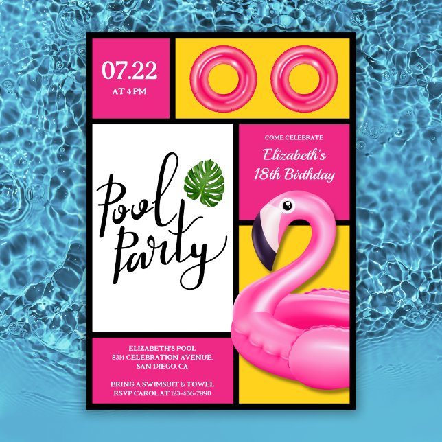 Pink Flamingo Pool Party Girl Birthday Einladung (Von Creator hochgeladen)