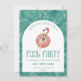 Pink Flamingo Pool Party Wasserfarbe Einladung
