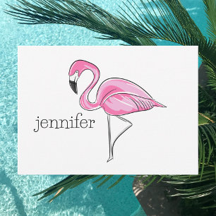 Pink Flamingo Preppy Personalisiert Mitteilungskarte