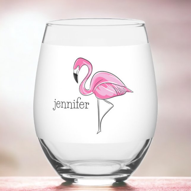 Pink Flamingo Preppy Personalisiert Weinglas Ohne Stiel (Von Creator hochgeladen)
