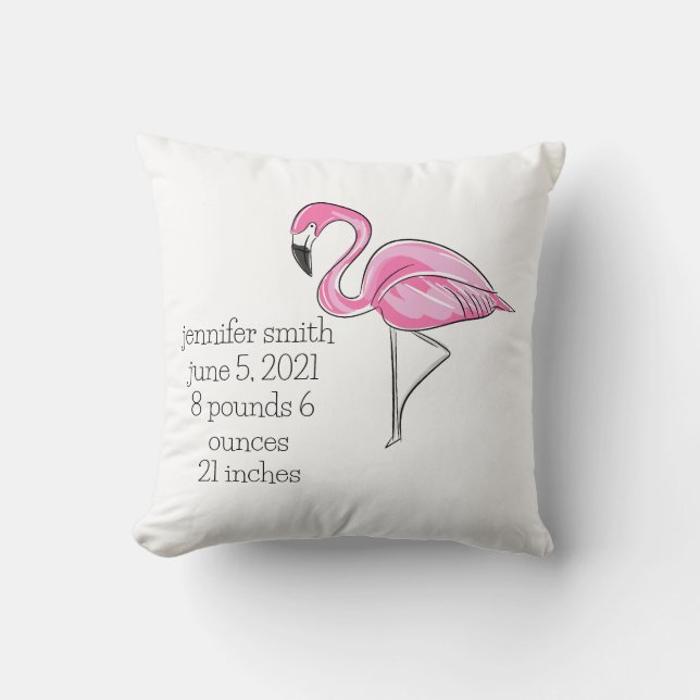 Pink Flamingo Preppy Personalisierte Geburtsstunde Kissen (Vorderseite)