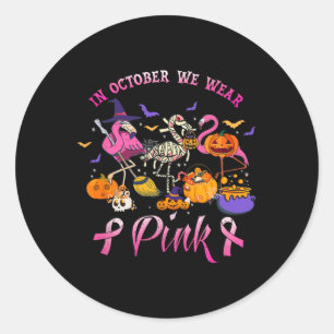 Pink Flamingo Pumpkin Im Oktober tragen wir Pink B Runder Aufkleber