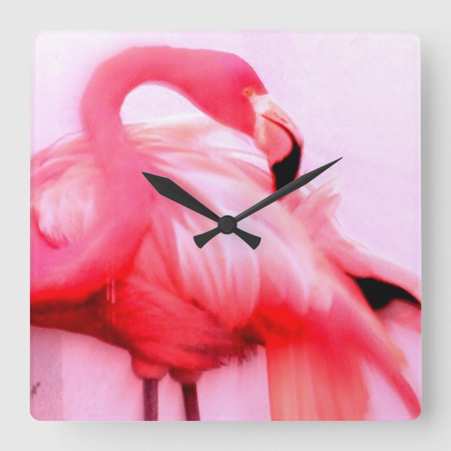 Pink Flamingo Quadratische Wanduhr (Vorderseite)