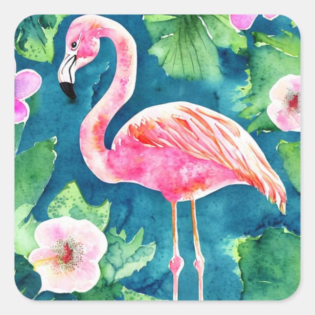 Pink Flamingo Quadratischer Aufkleber (Vorderseite)