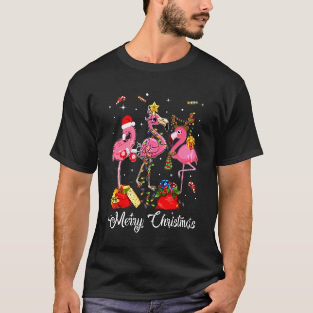 Pink Flamingo Reindeer Weihnachtsmannmütze Funny M T-Shirt (Vorderseite)