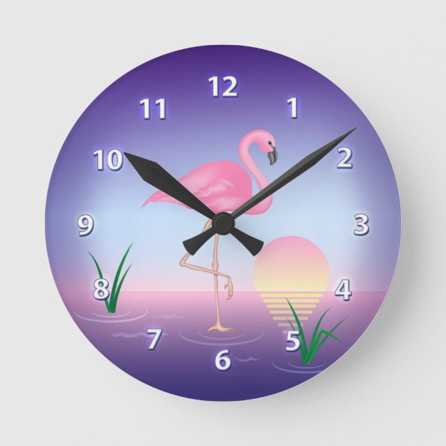 Pink Flamingo Runde Wanduhr (Vorderseite)