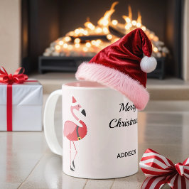 Pink Flamingo Santa Name Tier Weihnachten Zweifarbige Tasse