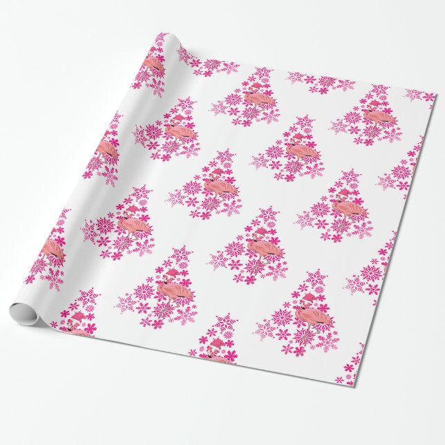 Pink Flamingo Santa Snowflake Weihnachtsbaum Geschenkpapier (Ungerollt)