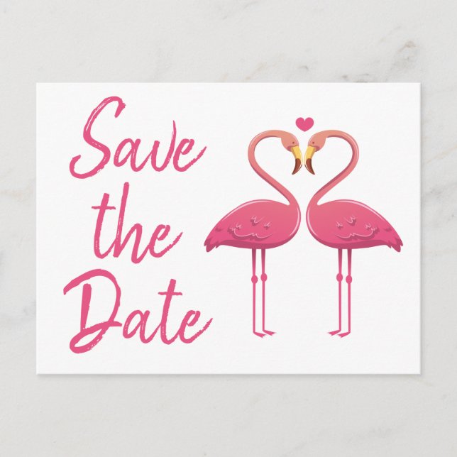 Pink Flamingo Save the Date Verlobung Hochzeit Ankündigungspostkarte (Vorderseite)
