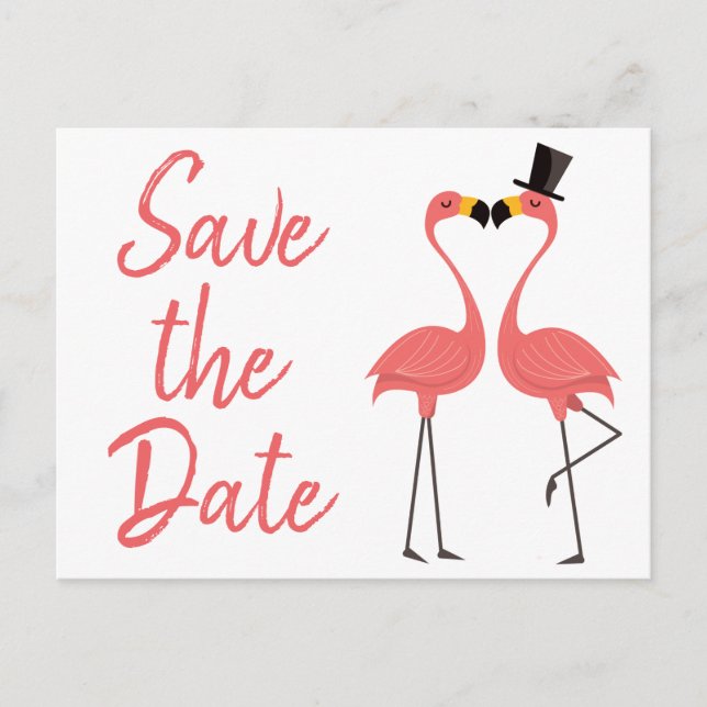 Pink Flamingo Save the Date Verlobung Hochzeit Ankündigungspostkarte (Vorderseite)