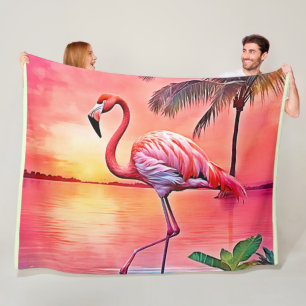 Pink Flamingo Scene Design Fleecedecke
