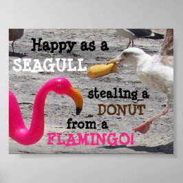Pink Flamingo Seagull Donut Beach Spaß Poster