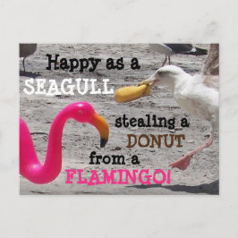 Pink Flamingo Seagull Donut Beach Spaß Postkarte