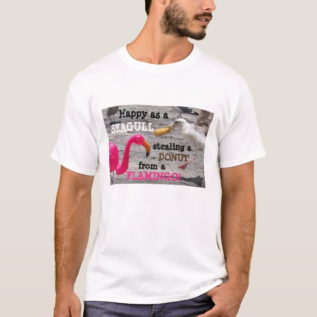 Pink Flamingo Seagull Donut Beach Spaß T-Shirt (Vorderseite)