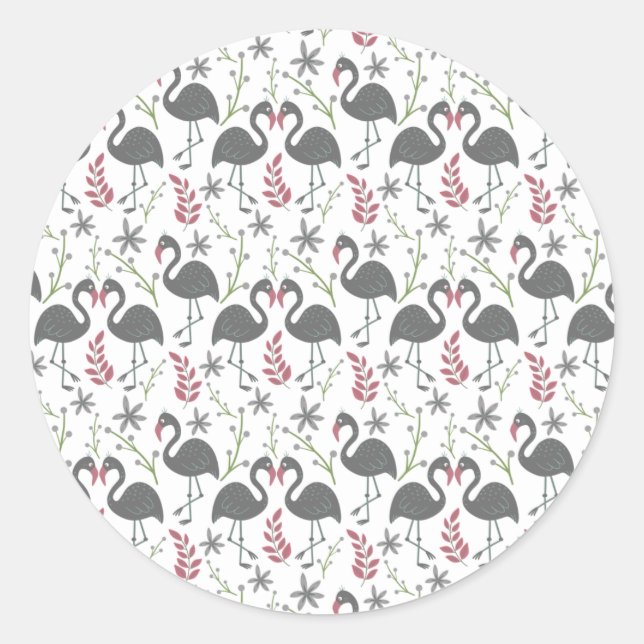Pink flamingo seamless pattern flowers, leaves runder aufkleber (Vorderseite)