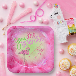 Pink Flamingo Sie sind schön Inspiration Pappteller