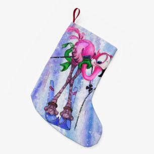 Pink Flamingo Skier Funny Christmas Strumpf Kleiner Weihnachtsstrumpf