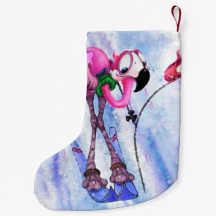 Pink Flamingo Skier Weihnachtsfest Strumpf Funny Kleiner Weihnachtsstrumpf