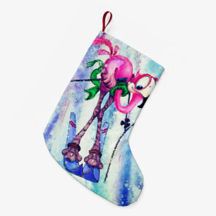 Pink Flamingo Skier Weihnachtsfest Strumpf Spaß Kleiner Weihnachtsstrumpf