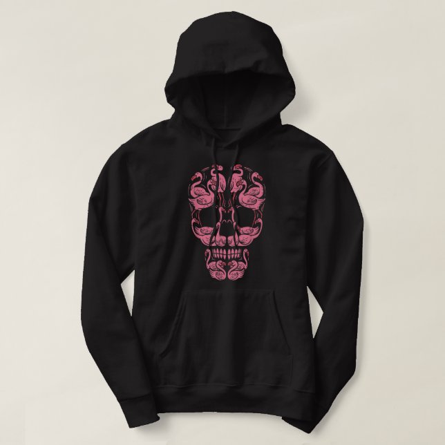 Pink Flamingo Skull Brustkrebs Bewusstsein Hallow Hoodie (Design vorne)