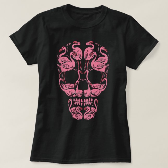 Pink Flamingo Skull Brustkrebs Bewusstsein Hallow T-Shirt (Design vorne)