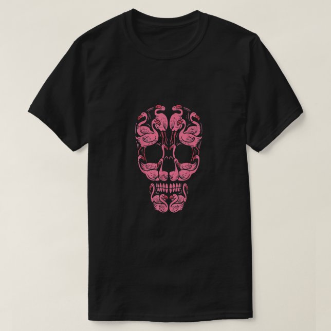 Pink Flamingo Skull Brustkrebs Bewusstsein Hallow T-Shirt (Design vorne)