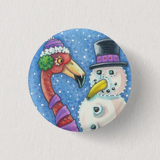 PINK FLAMINGO SNOWMAN CHRISTMAS BUTTON Round (Vorderseite)