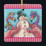 PINK FLAMINGO SNOWMAN, CHRISTMAS FERIENORNATION KERAMIKORNAMENT<br><div class="desc">FLAMINGOS MACHEN PINK SNOWMEN.  CHRISTMAS ORNAMENT FÜR FLAMINGO LIEBER. Quadrat,  rosa Streifen * Anpassen ... .Look for Matching              ItemsSusan Brack Design</div>