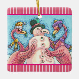 PINK FLAMINGO SNOWMAN, CHRISTMAS FERIENORNATION KERAMIKORNAMENT