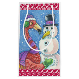 PINK FLAMINGO SNOWMAN CHRISTMAS GIFT BAG Klein Kleine Geschenktüte