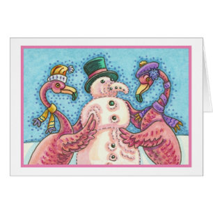 PINK FLAMINGO SNOWMAN, CHRISTMAS GREETCARD B