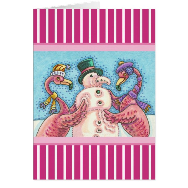 PINK FLAMINGO SNOWMAN, CHRISTMAS GREETCARD V (Vorne)