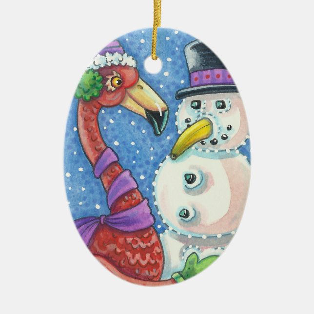 Pink Flamingo Snowman CHRISTMAS ORNAMENT (Vorne)