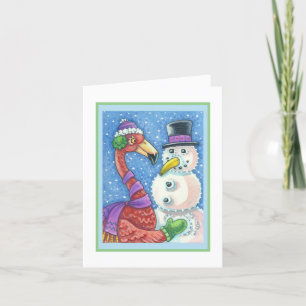 PINK FLAMINGO SNOWMAN HOLIDAY GREETING CARD Leere Feiertagskarte
