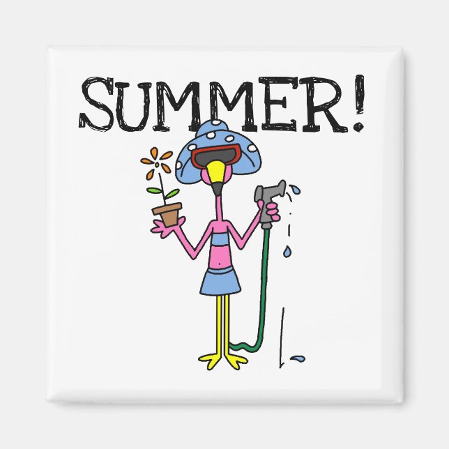 Pink Flamingo Sommer T - Shirt und Geschenke Magnet (Vorne)