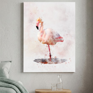 Pink Flamingo Stehend - Wasserfarbe - 01 Leinwanddruck
