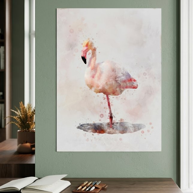 Pink Flamingo Stehend - Wasserfarbe - 01 Poster (Elegant Pink Flamingo standing in Watercolor. Poster)