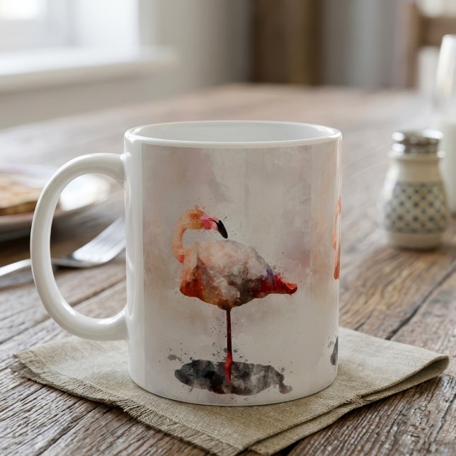 Pink Flamingo Stehend - Wasserfarbe - 02 Kaffeetasse (Pink Flamingo Standing in Watercolor Art Print. Coffee Mug)