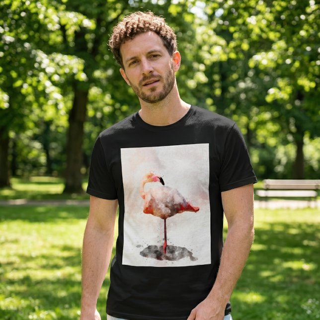 Pink Flamingo Stehend - Wasserfarbe - 02 T-Shirt (Pink Flamingo Standing in Watercolor Art Print. Men Basic Black T-Shirt)