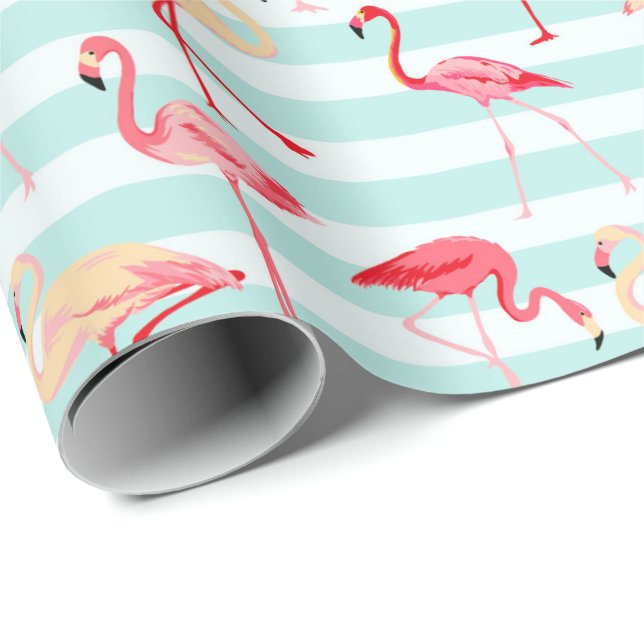 Pink-Flamingo-Streifenpapier Geschenkpapier (Rolleneckpunkt)