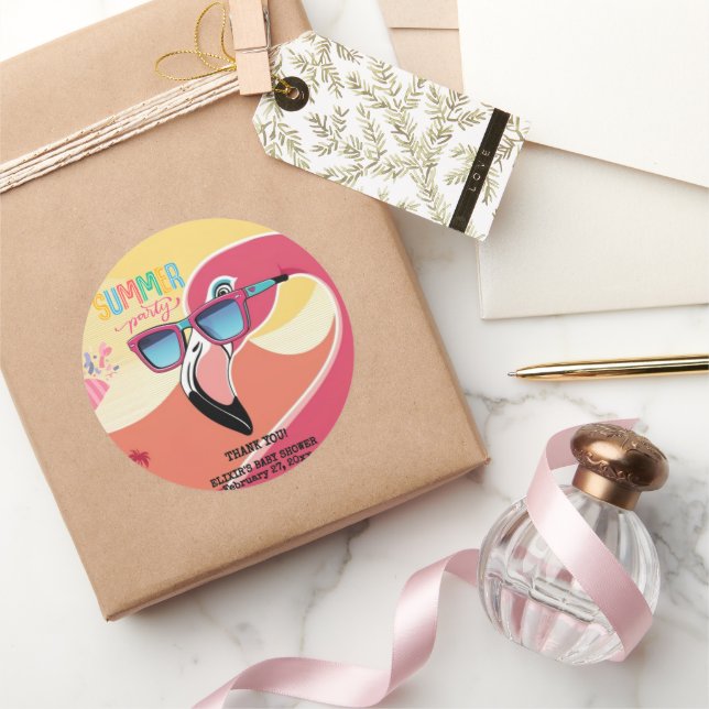 Pink Flamingo Summer Party Runder Aufkleber (Schenken)