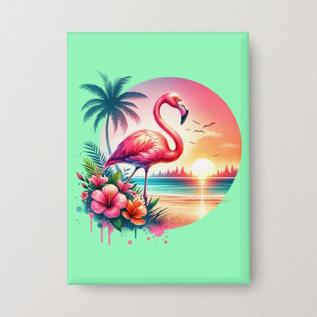 Pink Flamingo Sunset Clipart-93938 Button (Vorderseite)