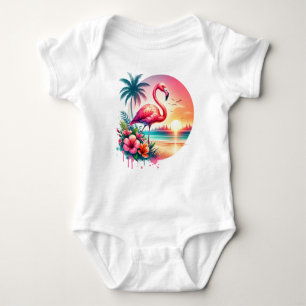 Pink Flamingo Sunset Clipart Baby Strampler