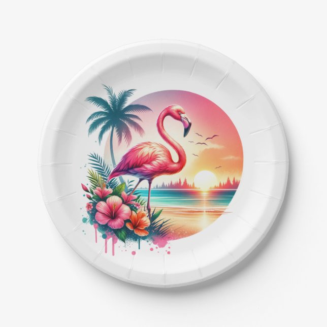 Pink Flamingo Sunset Clipart Pappteller (Vorderseite)