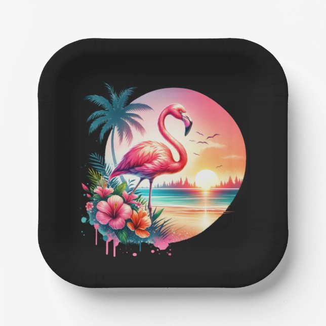 Pink Flamingo Sunset Clipart Pappteller (Vorderseite)